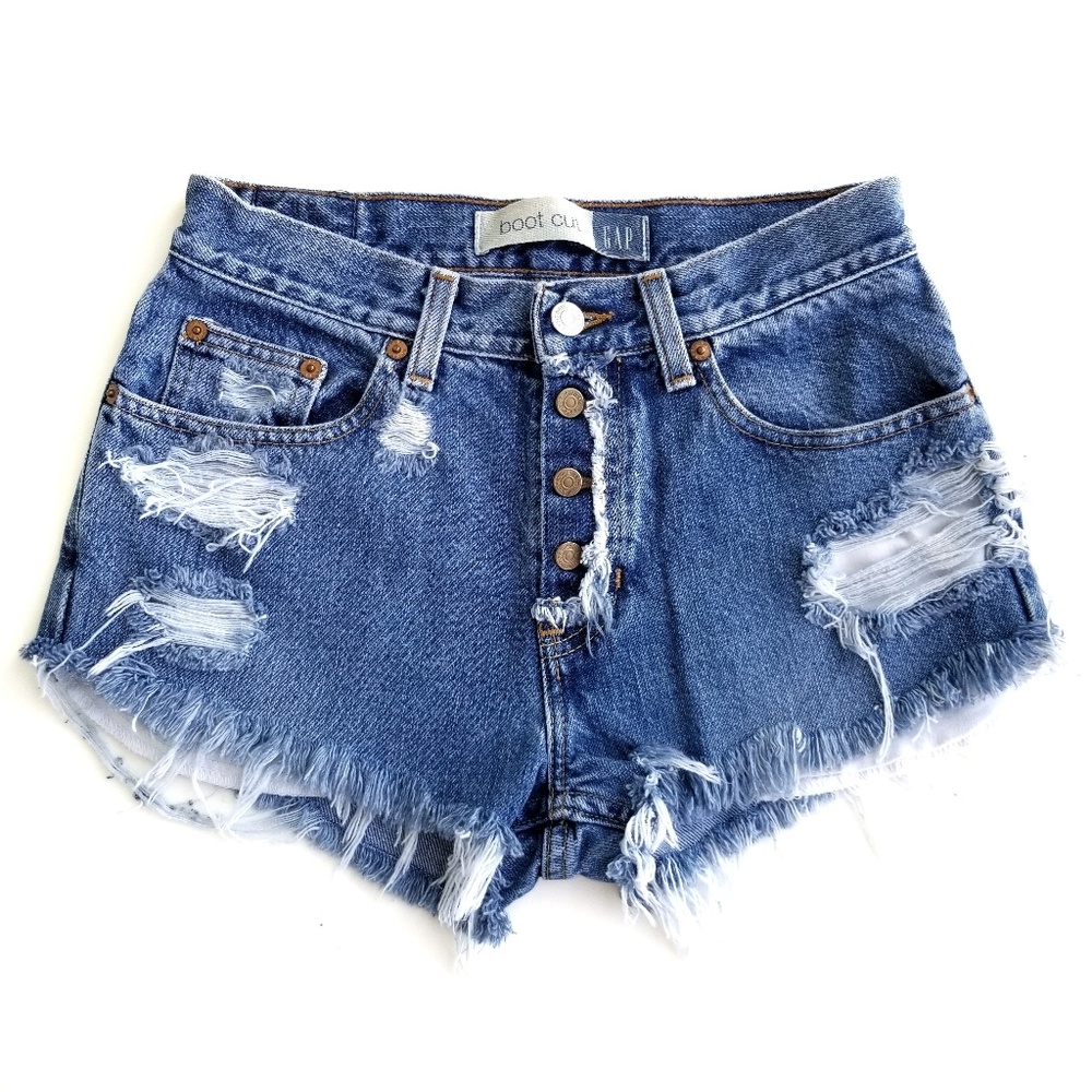 Gap Vintage Distressed High Waisted Denim Shorts - Picture 3 of 4